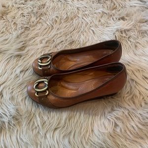 Nature Breeze Brown Leather Flats with Buckle